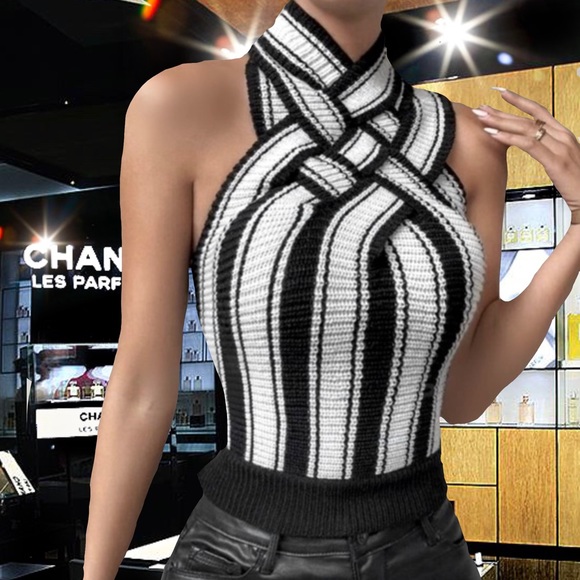 Nwt, Lavishly Paris Criss Cross Knit Sleeveless Top. - Picture 7 of 16